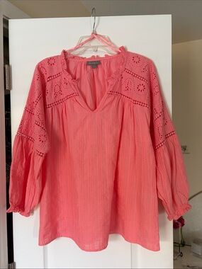 Style & Co. Coral Eyelet Peasant Blouse